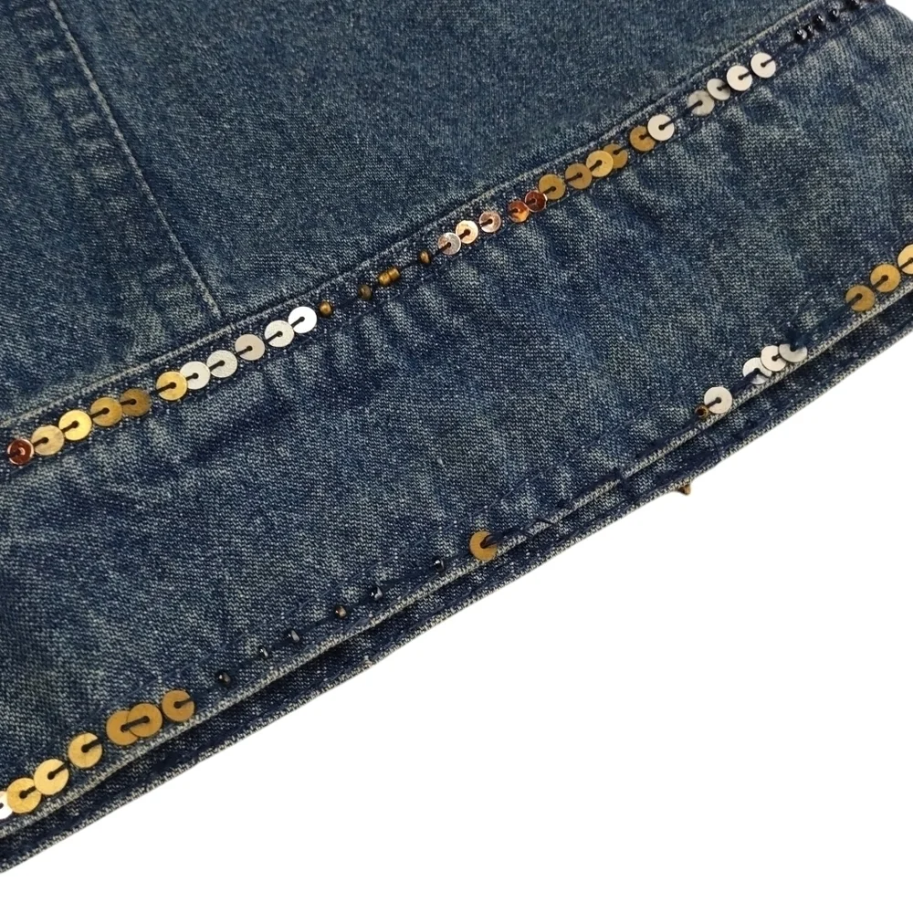 Vintage New Directions Women's Blue Sequined Denim Jacket Size M